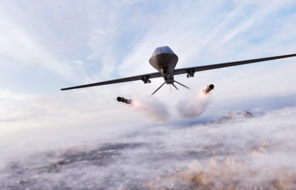 Military combat drone UAV launching missiles